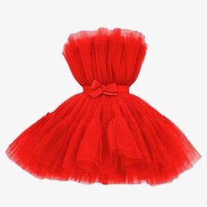 NEW Red Tulle Women's Short Puffy Prom Dress Strapless Tulle Homecoming Dresses
